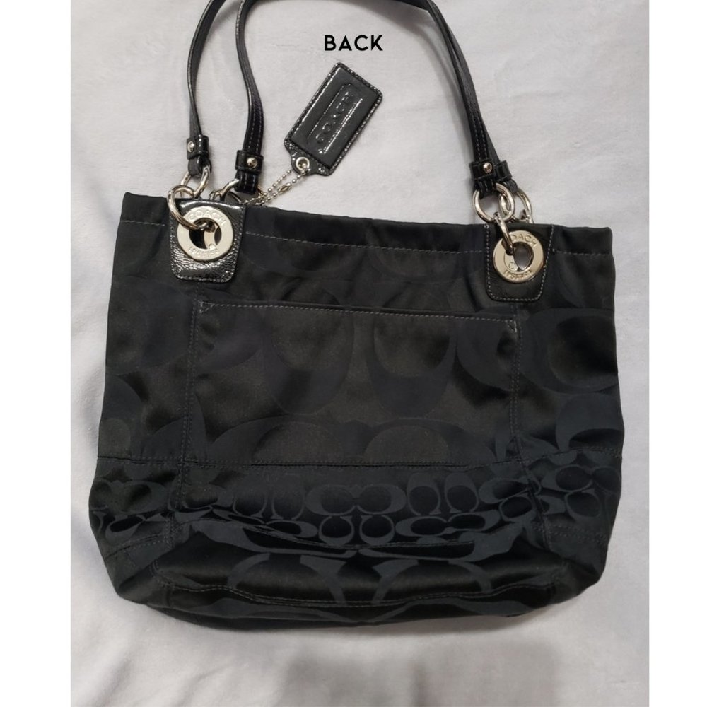 Coach Black Monogram Alex Sateen Tote Two-Strap Brilliant Nickle Hardware - Picture 4 of 14